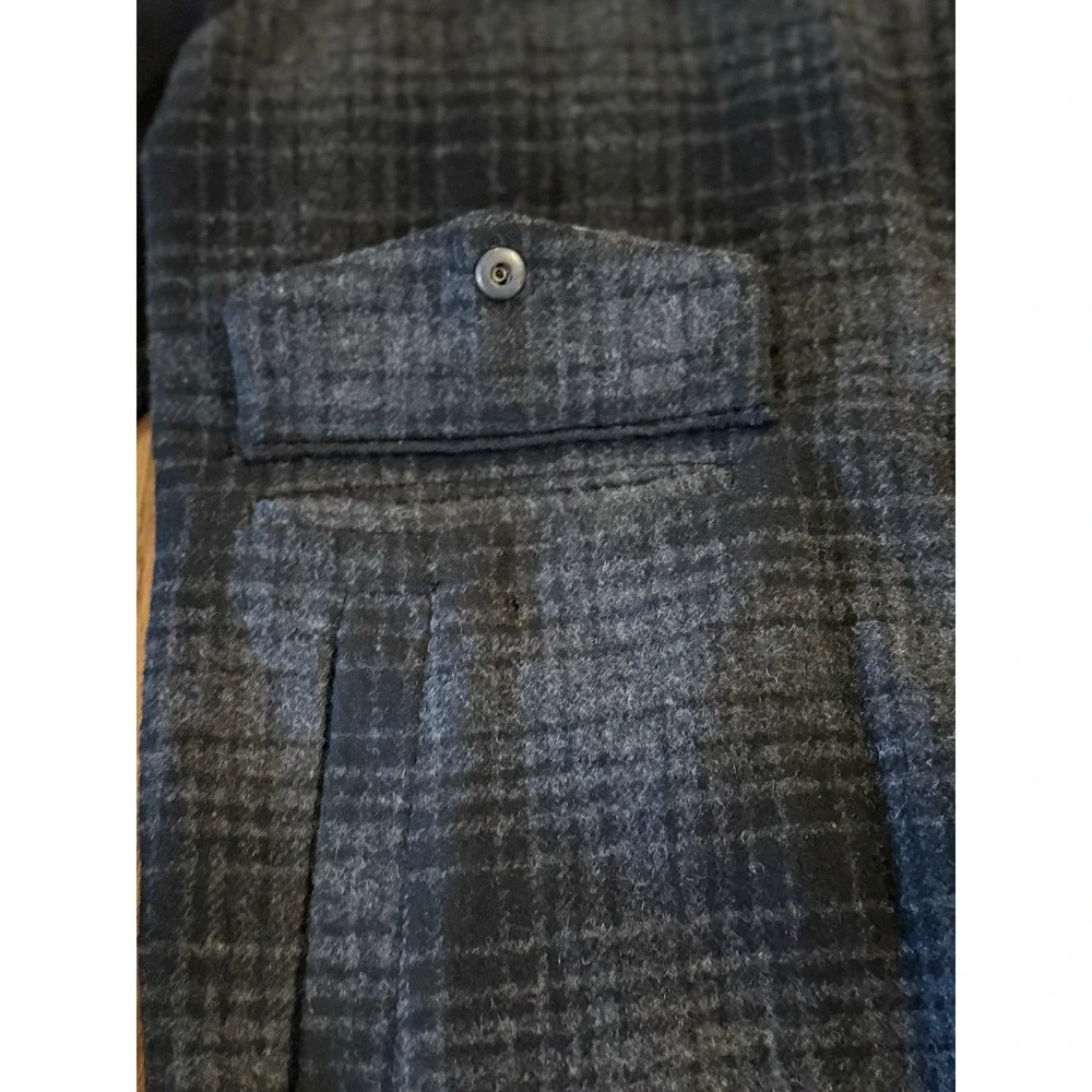 Banana Republic Wool Shadow Plaid Full Zip Buckle Neck Sweater Jacket Mens M